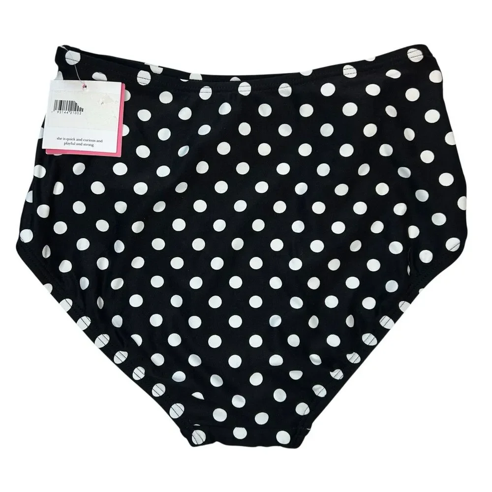 Kate Spade Women's High Waist Bikini Swim Bottom XS Black White Polka Dot